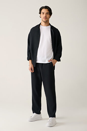 Avva Men's Black Soft Touch Side Pocket Elastic Waist Relaxed Fit Trousers A41Y3031