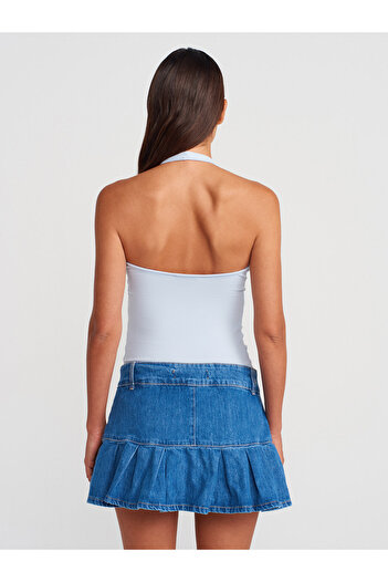Dilvin 21052 Halter Neck Top-Ανοιχτό μπλε