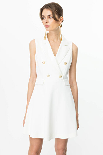 Ekol Jacket Collar Sleeveless Dress