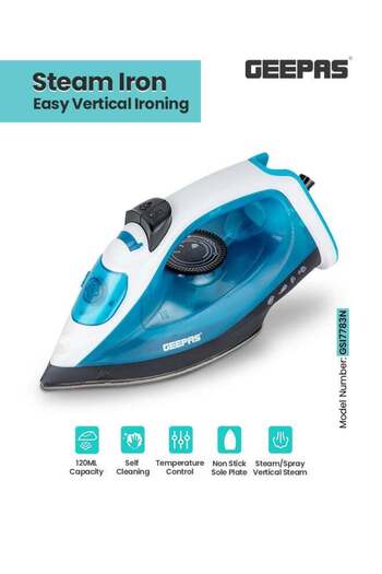 Geepas Multifunctional Steam Iron With Non-Stick Soleplate, Wet/Dry Function/Temperature Control, Dry/Steam