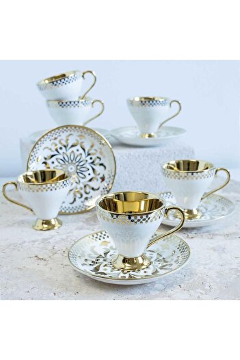 Rossel Premium White Gold 6'Lı Footed Cup Set 90Cc Rsy-139