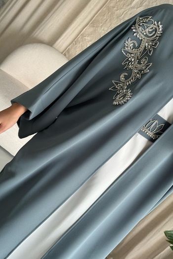 InStyle Φόρεμα Abaya Mint με πέτρες στο γιακά και μανίκια νυχτερίδας