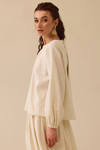 SEÇİL Women's Patterned Round Neck Blouse - Beige