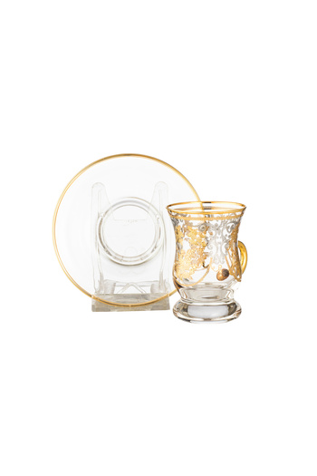 Dania Turkish crystal tea cup set beautifully laser engraved in gold and silver 6 cups + 6 saucers