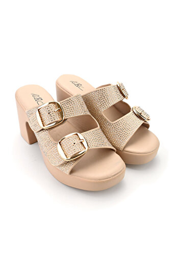 Tmall Women's Casual Slippers, Thick Heel, Sp114, Dark Beige