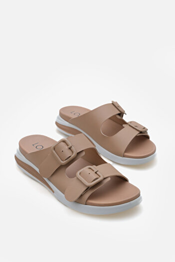 LOJO Women's Double Banded Buckle Thick Sole Sports Slippers Sezy Nude