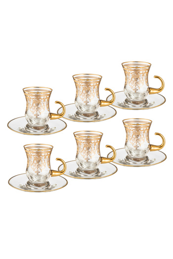 Dania Turkish crystal tea cup set beautifully laser engraved in gold and silver 6 cups + 6 saucers