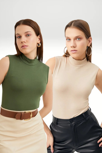 Bipantolon Women's Cream Khaki 2-Piece Sleeveless Body