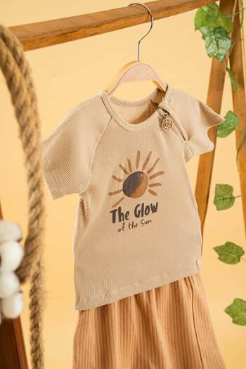 bombe Girl Boy Baby Kids Coffee 2'Li Set Crew Neck Shorts Cotton Comfortable Trend Fashion Bottom Top Set
