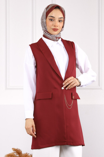 İmajButik Burgundy Double Chain Vest