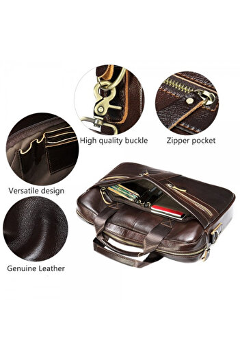 OEM Men's Briefcase, Eddy Gt1301, Genuine Leather, Dark Brown
