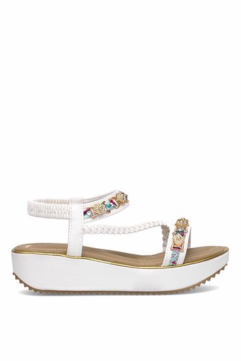 Guja 25Y121-4 Women's Stone Flat Sandals White