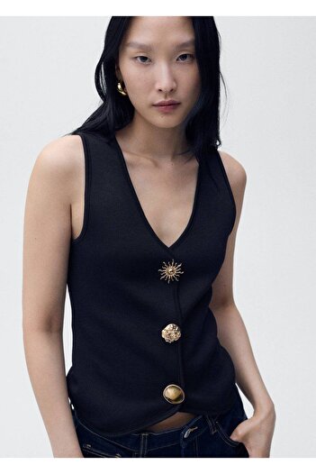 MANGO Woman Tricotine Vest with Jewelry Buttons