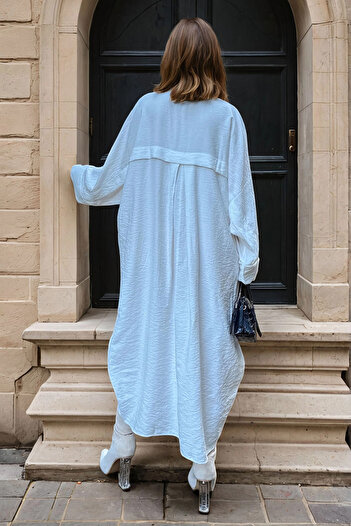 bacc Women's Ecru Linen Bat Sleeve Casual Pocket Shirt Dress Bcbsk-25700-3282