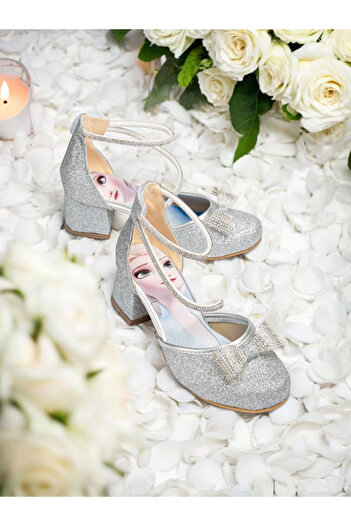 PATİK BEBE Pantofi de seară eleganti pentru fete de culoare argintie cu cruce de piatră