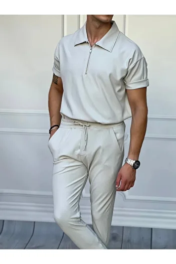 tiggirmoda Ribbed Polo Neck Zippered T-Shirt