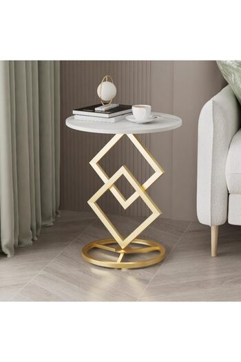 Generic Marble wood and black metal side table - 35 x 55 cm