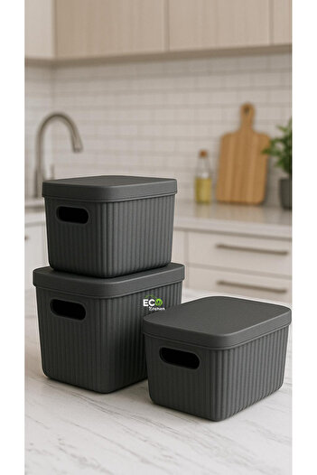 ECO KİTCHEN 3'lü Düzenleyici Kapaklı Kutu,Organizer,Banyo,Mutfak,Dekorotif,Pratik Depolama,Dolap içi 6,2 lt.