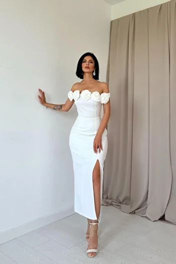 modaserdem Rochie albă de guler Madonna Rose de noapte-rochie de absolvire-nunta