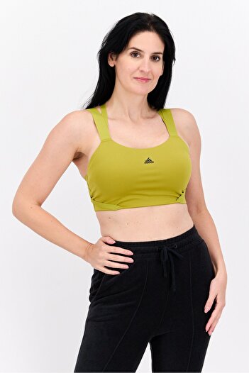 adidas Women Lightly Padded Brand Logo Sports Bra, Bright Olive