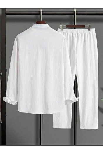 Fifty Color Bürümcük Crinkle Fabric Summer Lycra Women's Men's Long Sleeve Shirt and Sweatpants Set