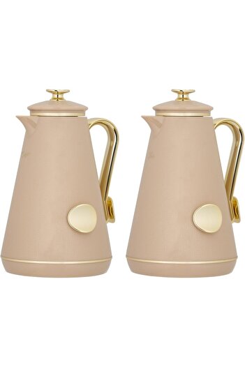 ALSAIF Coffee And Tea Vaccum Flask Set In Brown/gold / Leak-proof And Keeps Drinks Hot 1.0/0.7 Liter