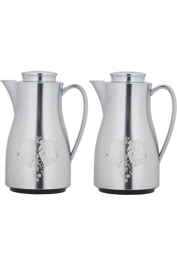 ALSAIF Coffee And Tea Vaccum Flask Set In Chrome / Leak-proof And Keeps Drinks Hot 1.0/1.0 Liter