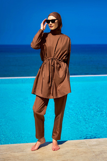 Riva Mera Brown Full Covered Hijab Swimsuit Set A2502-3