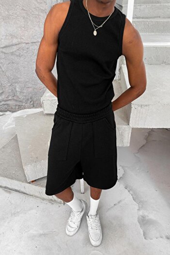 HAFKAGİYİM Black Cozy Basic Tank Top Lycra Premium Corded Tank Top