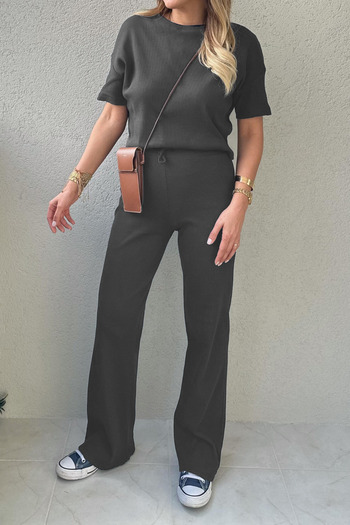 ruNadeS Women's Short Sleeve Crew Neck Textured Ottoman Corded Set