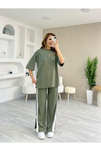 b buhari bykoc Modal Fabric Tracksuit Suit with Slit and Garnish