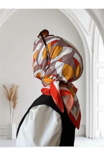 ESSLERA Modern Puzzle Patterned Orange Soft Scarf