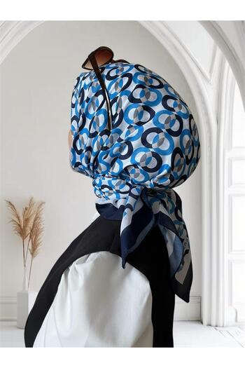 ESSLERA Ring Patterned Blue Soft Scarf