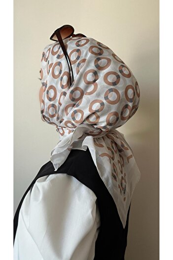 ESSLERA Ring Patterned Beige Cream Wrinkle-Free Soft Scarf - Four Seasons Use