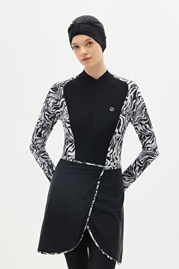 C&City Fully Covered Hijab Swimsuit with Skirt and Tights C13059 Zebra