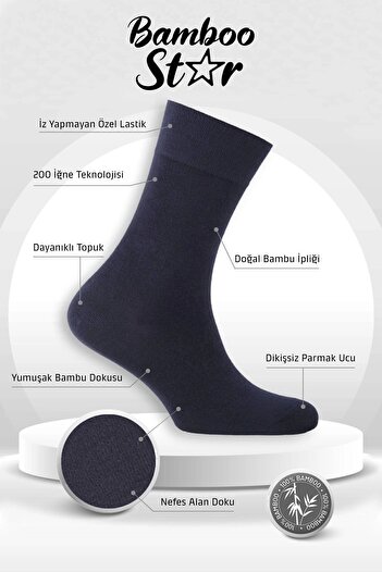 bamboo star Bambu Erkek Soket Uzun Düz Dikişsiz Asorti Çorap 6'lı Premium Kutulu (2 SİYAH - 2 FÜME - 2 LACİVERT)