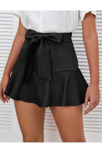 LİMMODA Mini Skirt with Belted Waist and Flounce Inner Leggings