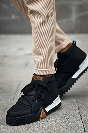 pabucmarketi Bağcıklı Erkek Sneaker Bot Siyah Siyah