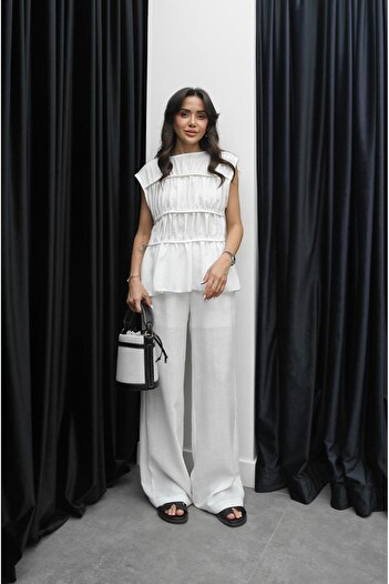 Havoş White Layer Blouse Pants Set