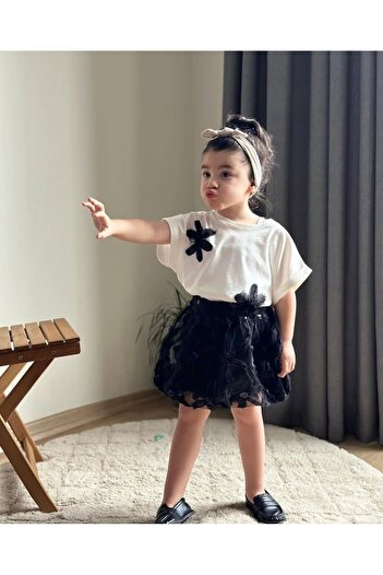 Prime Butik Lily Textured Sequin Detailed Girl's 2-Piece Set - Black