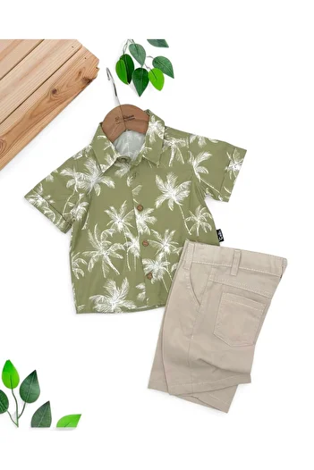 voyyo kids baby Baby Boy Summer Palm Printed Linen Shorts 1-2-3-4-5-6-7-8 Years Old Hawaiian Easter Stylish Suit