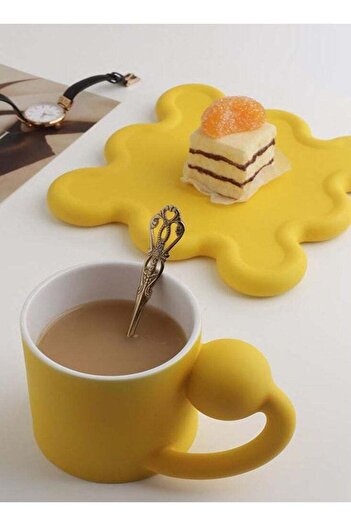 COOYA 250 Ml Mug Set, Creative Shapes, With a Coaster, Suitable for Kitchen and Living Room,yellow