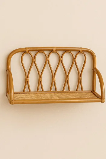 oceanpoint Natural Rattan Handmade Wall Shelf Bohemian and Stylish Decorative Shelf Multi-Purpose Scandinavian Style (30X57Cm)
