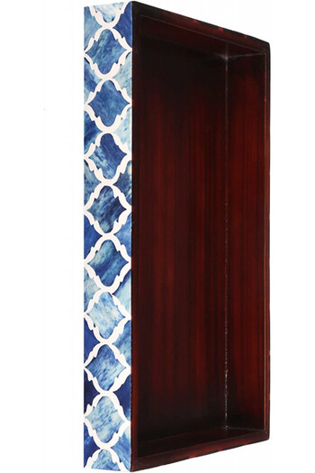 Handicrafts tavă decorativă, lemn/rășină, albastru/alb/maro, 25 x 15 cm