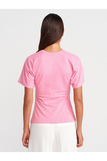 Dilvin 31585 Drape Detailed T-Shirt-Pink