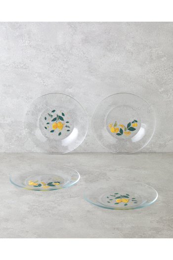 English Home Lemon Glass 4-Piece Cake Plate 19 cm Yellow-Green