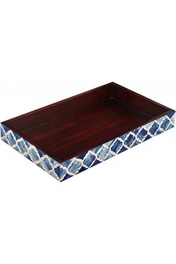 Handicrafts tavă decorativă, lemn/rășină, albastru/alb/maro, 25 x 15 cm