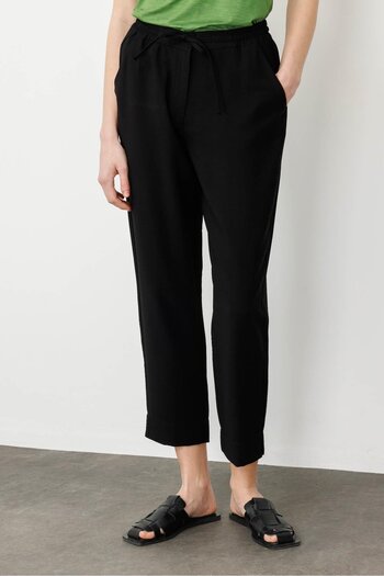 Desen Triko Women's Elastic Waist Linen Trousers Black