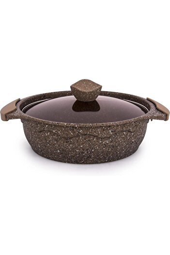 ALSAIF Shallow Pot By Al Saif, Made Of Non-stick Aluminum, Comes With Glass Lid - Size: 26 Cm, Color: Grani