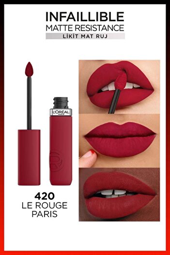 L'Oreal Paris 420 لو روج باريس - أحمر شفاه سائل غير لامع مقاوم للماء